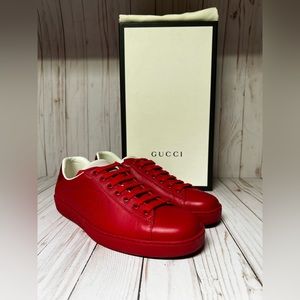 Gucci Interlocking G Perforated Ace Sneaker Red Sz 8.5G / 9.5US